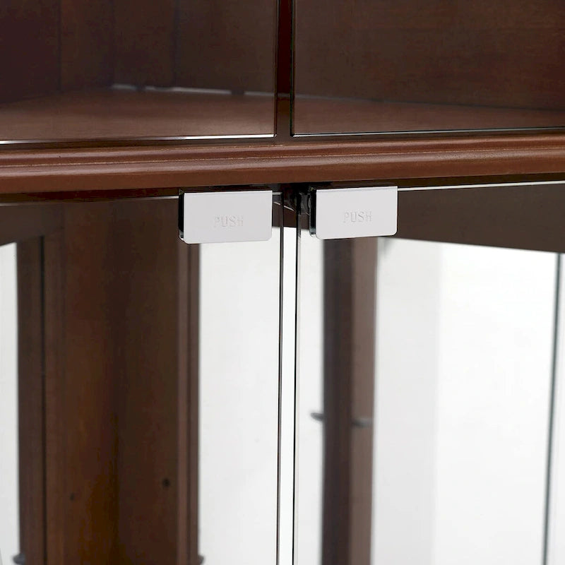 Lighted Corner Curio Cabinet with Mirrored Back and Glass Shelves