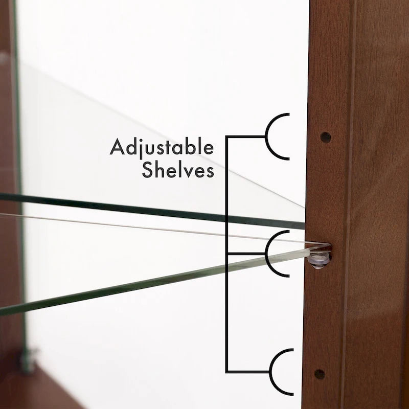 Lighted Corner Curio Cabinet with Mirrored Back and Glass Shelves