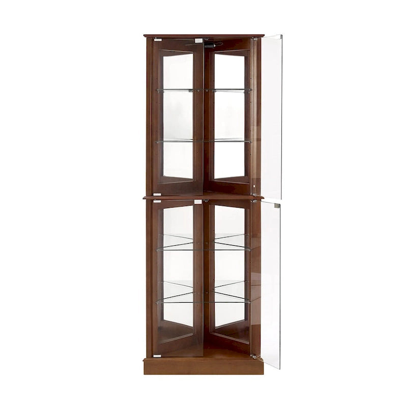 Lighted Corner Curio Cabinet with Mirrored Back and Glass Shelves