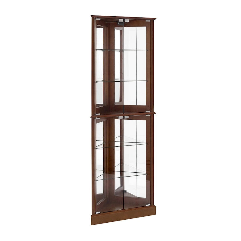 Lighted Corner Curio Cabinet with Mirrored Back and Glass Shelves