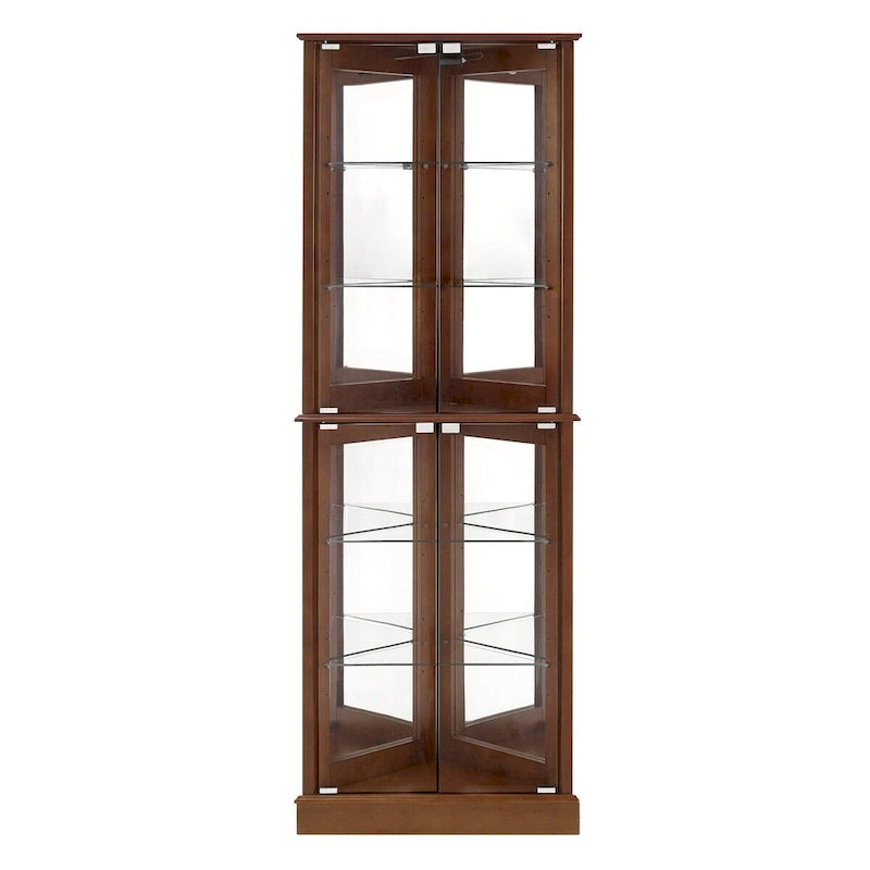 Lighted Corner Curio Cabinet with Mirrored Back and Glass Shelves
