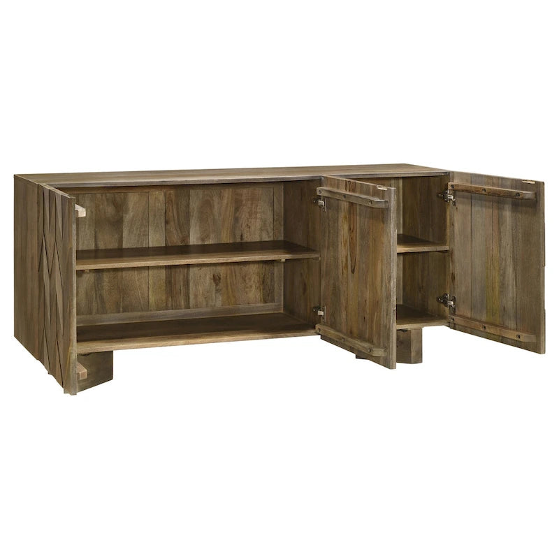 Mangohout Dressoir met 3 Deuren - 163B x 46D x 76H, Bruin