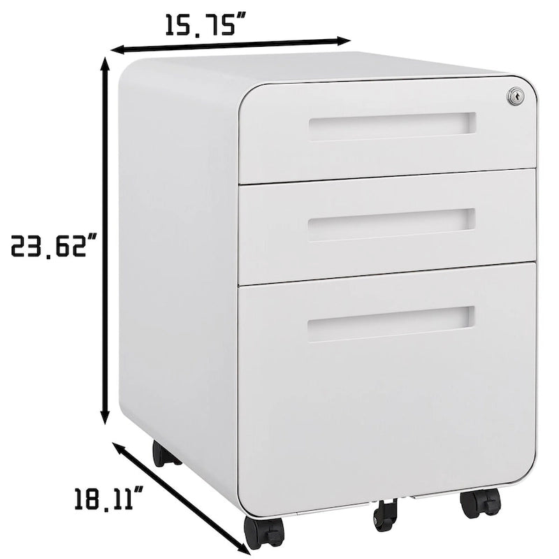 3-Drawer Mobile File Cabinet with Lock and 5 Caster Wheels - 330 lb Capacity