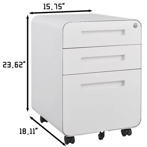 Verrijdbaar Archiefkastje met 3 Lades, Slot en 5 Zwenkwielen - 150 kg Draagvermogen