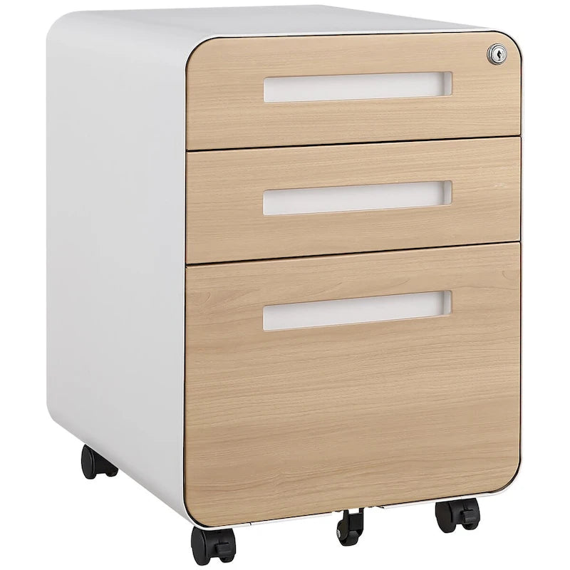 Verrijdbaar Archiefkastje met 3 Lades, Slot en 5 Zwenkwielen - 150 kg Draagvermogen