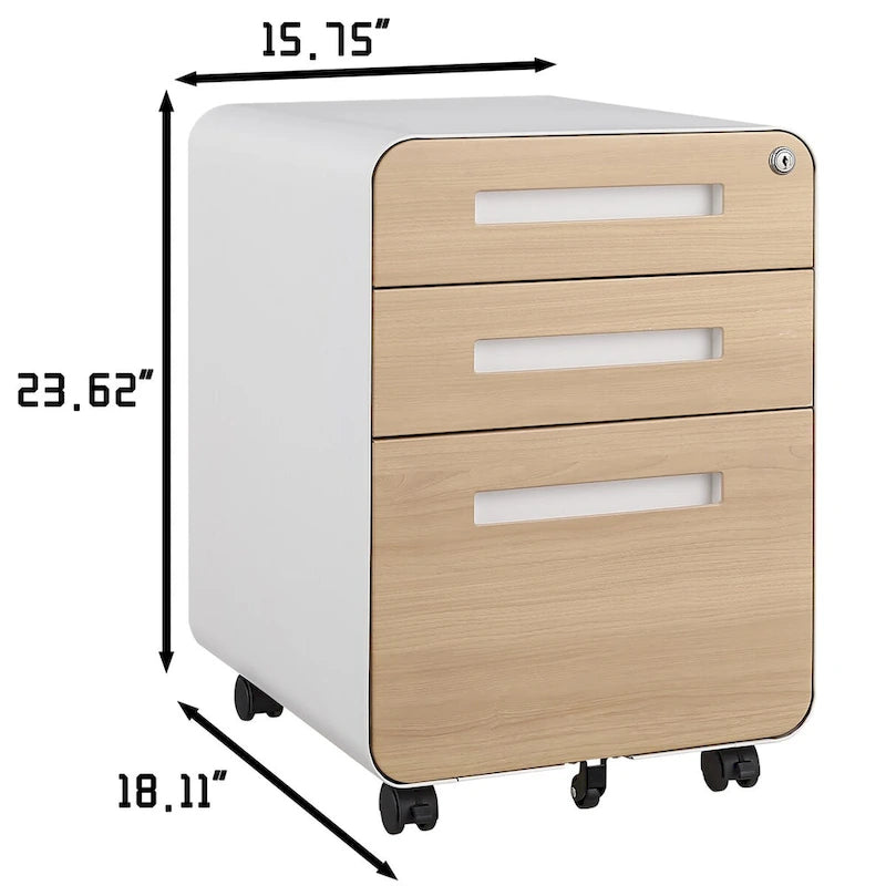 Verrijdbaar Archiefkastje met 3 Lades, Slot en 5 Zwenkwielen - 150 kg Draagvermogen