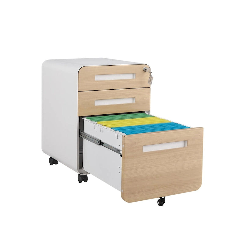 Verrijdbaar Archiefkastje met 3 Lades, Slot en 5 Zwenkwielen - 150 kg Draagvermogen