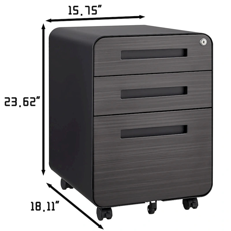 Verrijdbaar Archiefkastje met 3 Lades, Slot en 5 Zwenkwielen - 150 kg Draagvermogen
