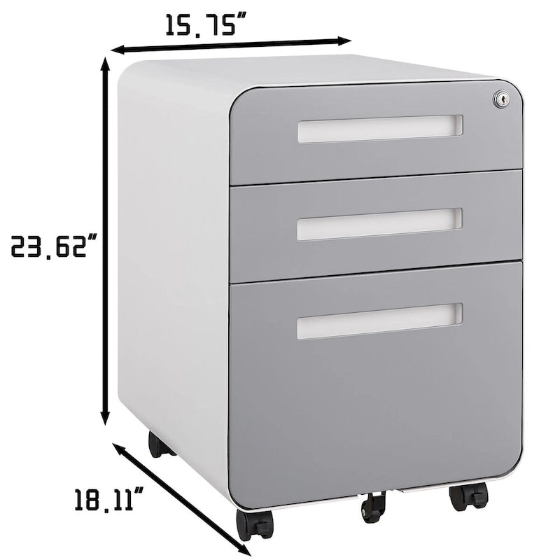 Verrijdbaar Archiefkastje met 3 Lades, Slot en 5 Zwenkwielen - 150 kg Draagvermogen