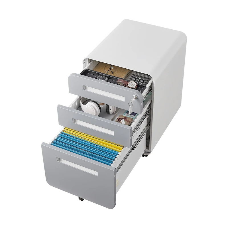 Verrijdbaar Archiefkastje met 3 Lades, Slot en 5 Zwenkwielen - 150 kg Draagvermogen