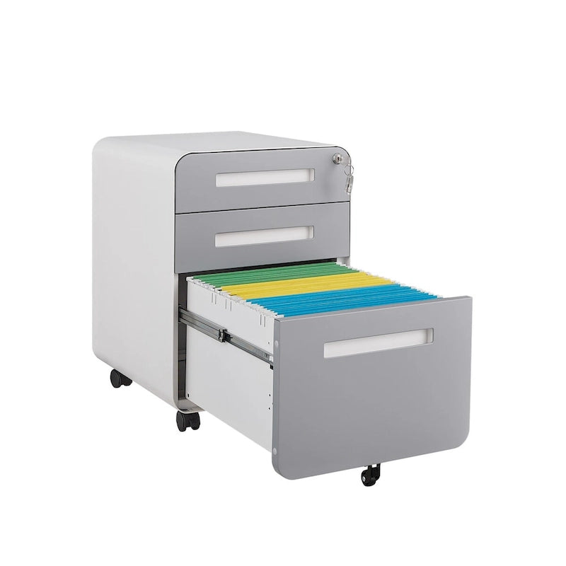Verrijdbaar Archiefkastje met 3 Lades, Slot en 5 Zwenkwielen - 150 kg Draagvermogen