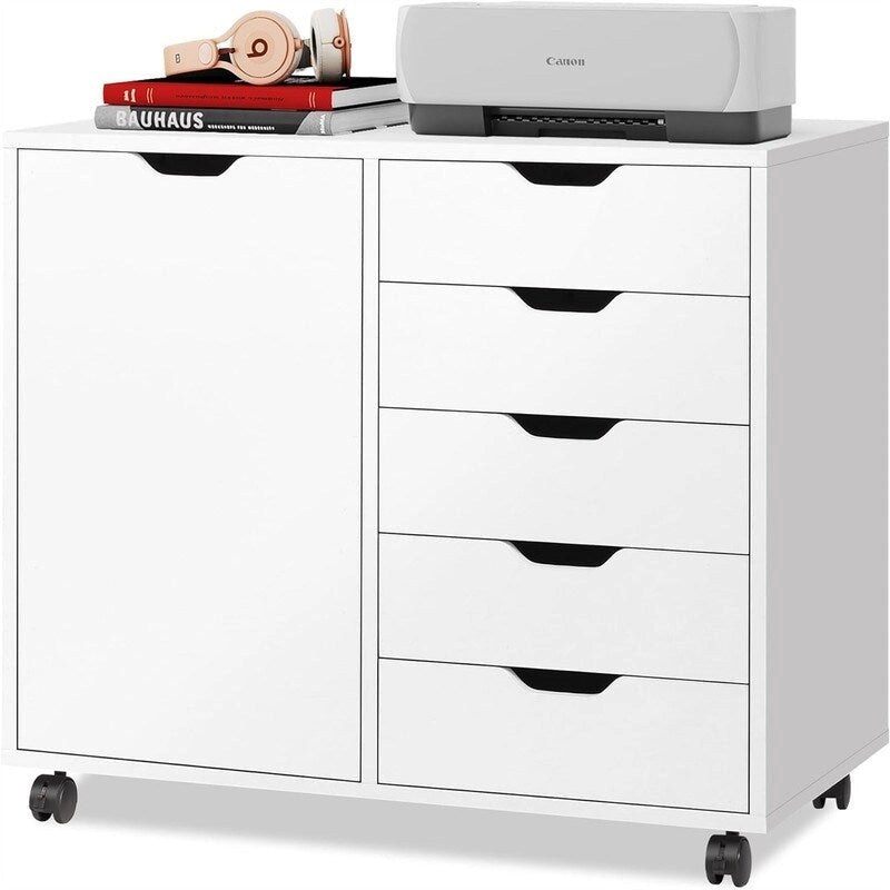 5-Drawer Rolling Dresser Chest with Door Storage - 30.8W x 15.8D x 25.5H