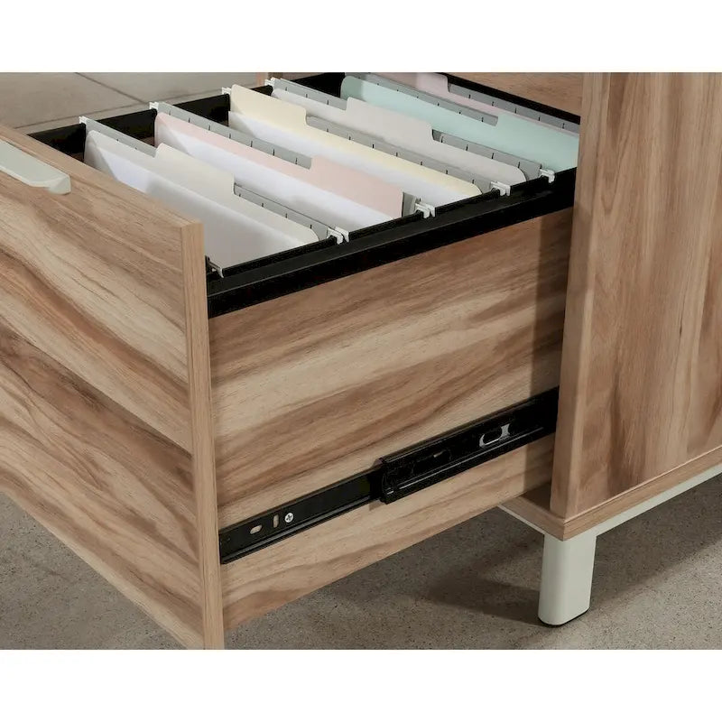 Archiefkast met 2 laden, verhoogde plank en kabelbeheer - Kiln Acacia