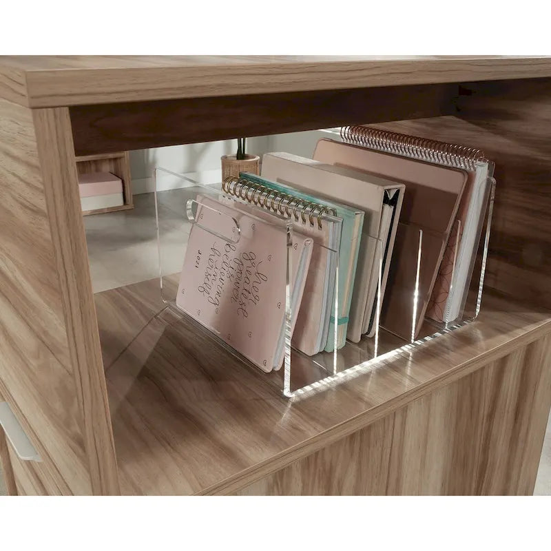2-Drawer File Tower Cabinet with Elevated Shelf and Cord Management - Kiln Acacia