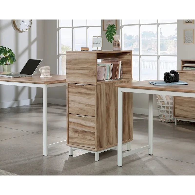 Archiefkast met 2 laden, verhoogde plank en kabelbeheer - Kiln Acacia