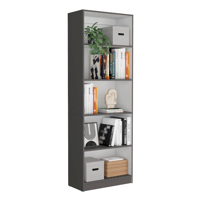 74-Inch Wide 3-Piece Bookcase Set - 15 Shelves, Matt Gray and White