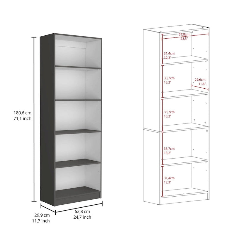 74-Inch Wide 3-Piece Bookcase Set - 15 Shelves, Matt Gray and White