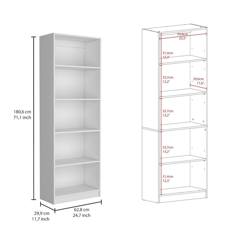 74-inch breed 3-delig boekenkaststel – 15 planken, matgrijs en wit
