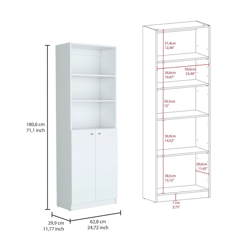 74-inch breed 3-delig boekenkaststel – 15 planken, matgrijs en wit