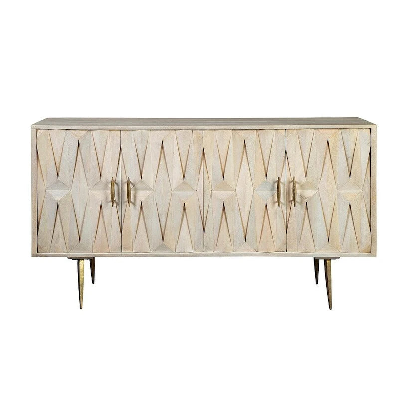 Acacia Wood and Metal Buffet Cabinet with Wrap-Around Design - 60W x 17D x 33.5H