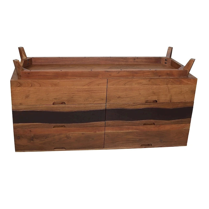 Acaciahouten dressoir met 6 laden en onbewerkte rand - 59,1W x 16,5D x 31,1H