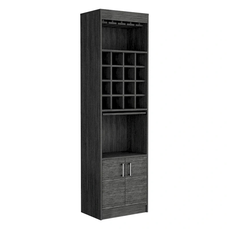 Barkast met wijnglazenhouder, 16 vakken en uitschuifbare lade - Smokey Oak, 71,1H x 20L x 12,7D