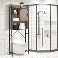 Retro grijze badkamerkast met schuifdeur en 3 legplanken - 64,0 cm B x 24,0 cm D x 172,5 cm H