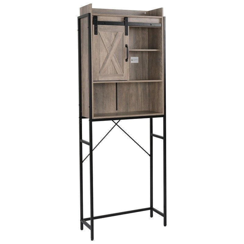 Retro grijze badkamerkast met schuifdeur en 3 legplanken - 64,0 cm B x 24,0 cm D x 172,5 cm H