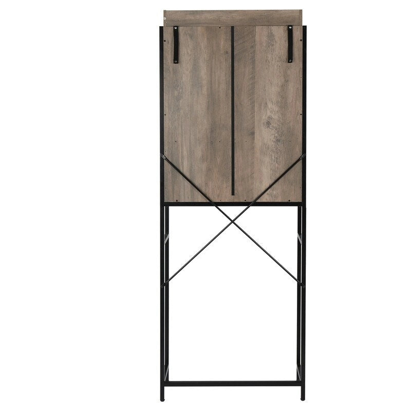 Retro grijze badkamerkast met schuifdeur en 3 legplanken - 64,0 cm B x 24,0 cm D x 172,5 cm H