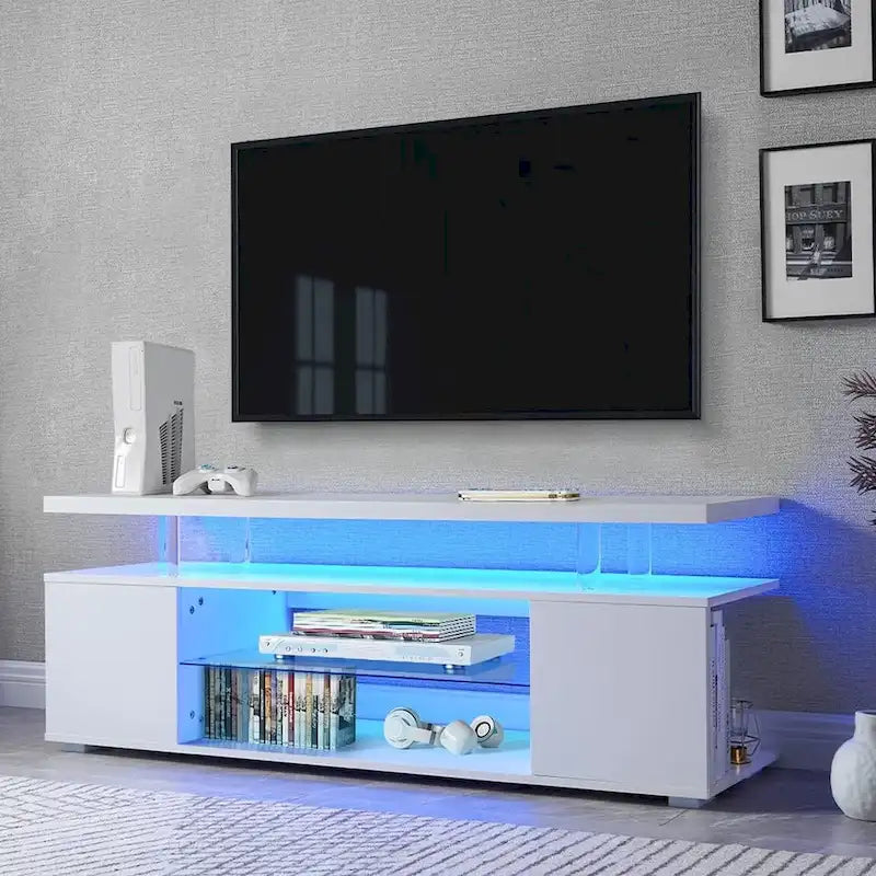 TV-meubel mediaconsole met zijkast voor 65-inch tv's - Wit, 130W x 40D x 53H cm