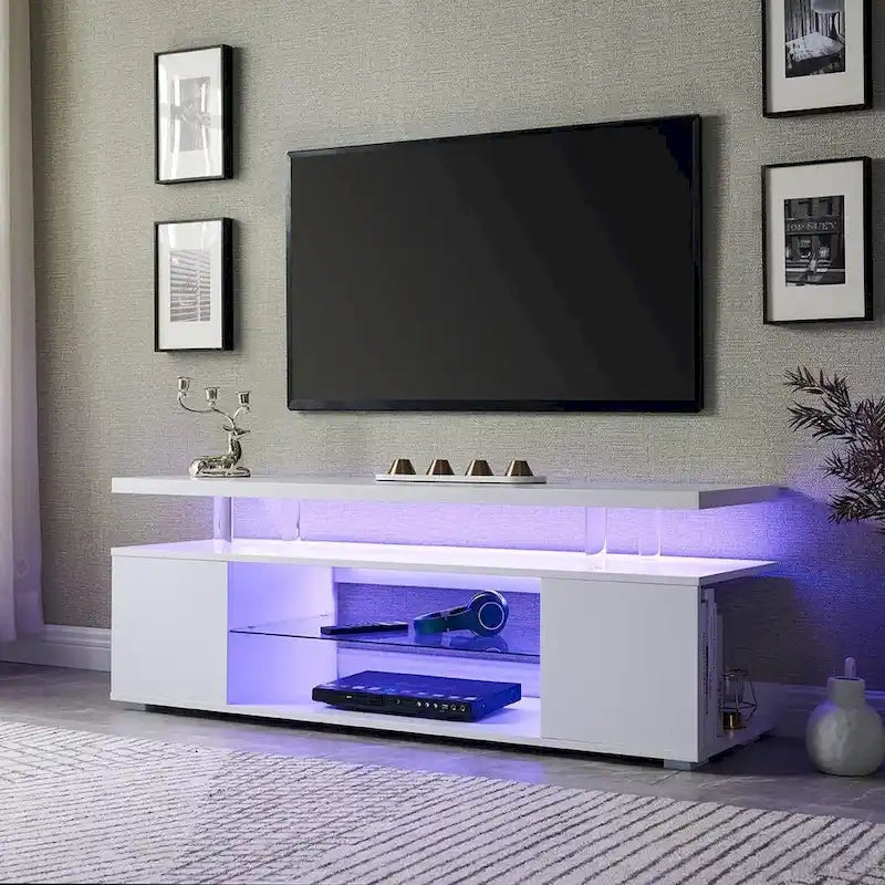 TV-meubel mediaconsole met zijkast voor 65-inch tv's - Wit, 130W x 40D x 53H cm