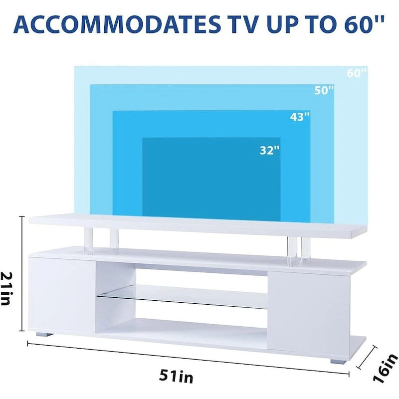 TV-meubel mediaconsole met zijkast voor 65-inch tv's - Wit, 130W x 40D x 53H cm