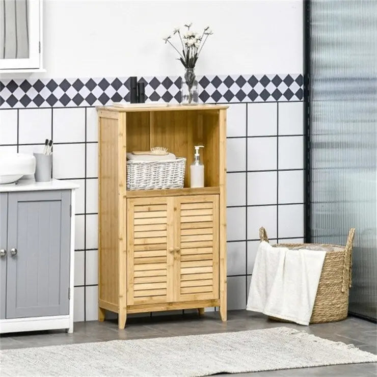 Natuurlijke Bamboe Badkamer Kast met Verstelbare Plank - 50,17B x 25,4D x 92,08H cm