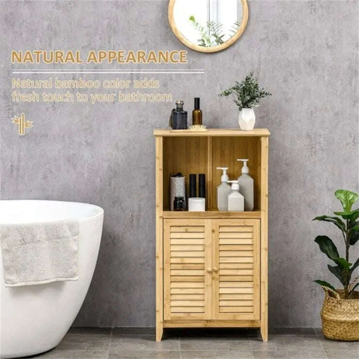 Natuurlijke Bamboe Badkamer Kast met Verstelbare Plank - 50,17B x 25,4D x 92,08H cm