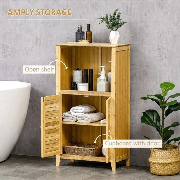 Natuurlijke Bamboe Badkamer Kast met Verstelbare Plank - 50,17B x 25,4D x 92,08H cm