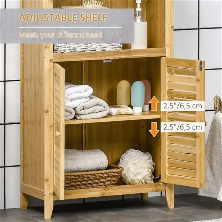 Natuurlijke Bamboe Badkamer Kast met Verstelbare Plank - 50,17B x 25,4D x 92,08H cm