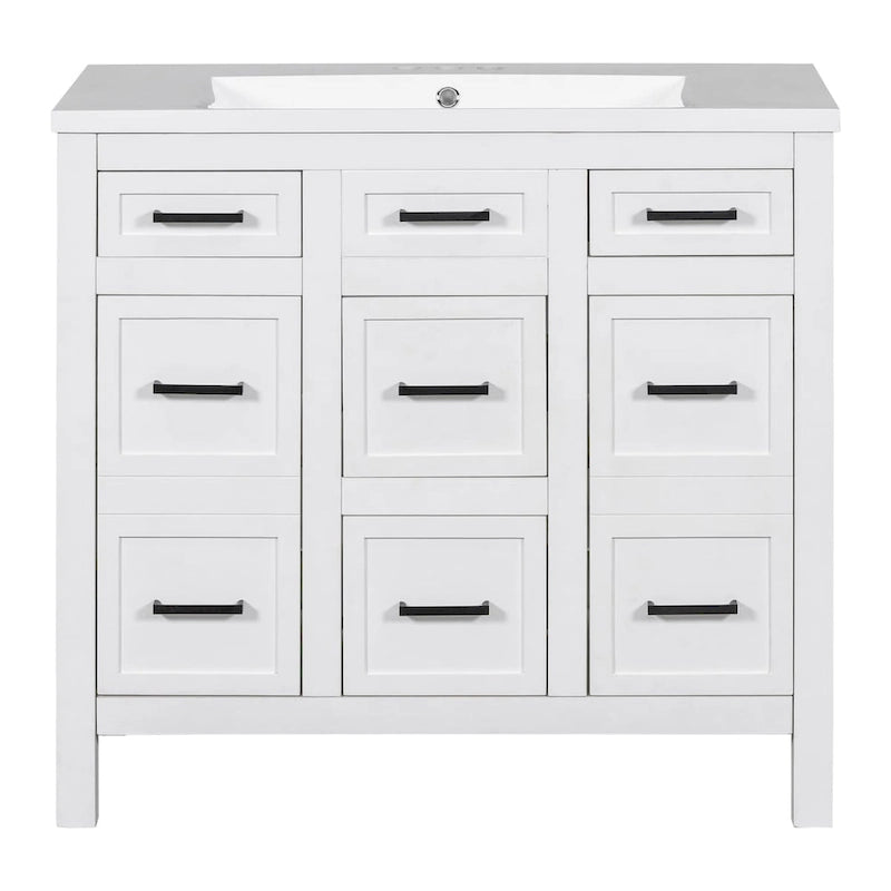 Wastafelmeubel van 91 cm met geïntegreerde harswastafel, 4 laden en 2 deuren