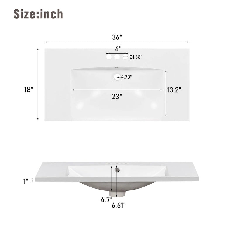 Wastafelmeubel van 91 cm met geïntegreerde harswastafel, 4 laden en 2 deuren