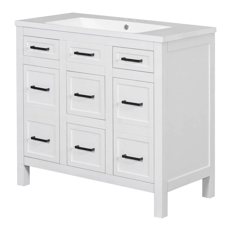Wastafelmeubel van 91 cm met geïntegreerde harswastafel, 4 laden en 2 deuren