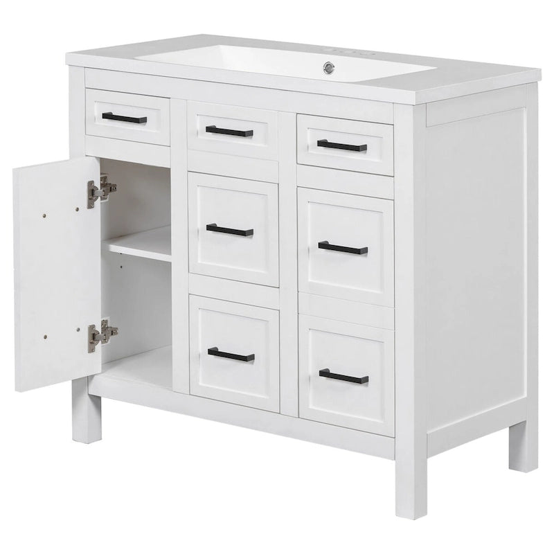 Wastafelmeubel van 91 cm met geïntegreerde harswastafel, 4 laden en 2 deuren