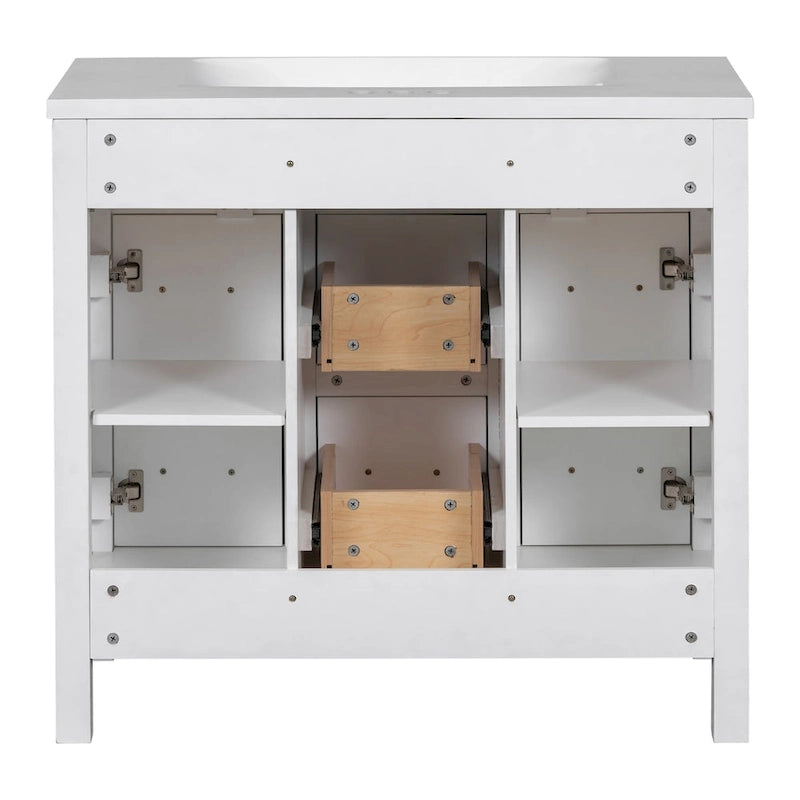 Wastafelmeubel van 91 cm met geïntegreerde harswastafel, 4 laden en 2 deuren