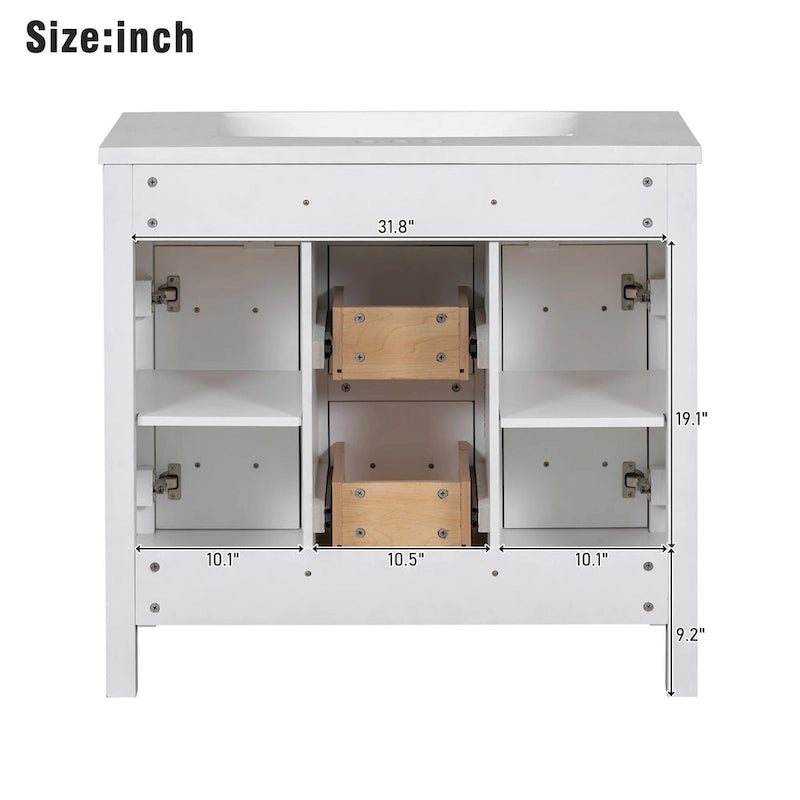Wastafelmeubel van 91 cm met geïntegreerde harswastafel, 4 laden en 2 deuren
