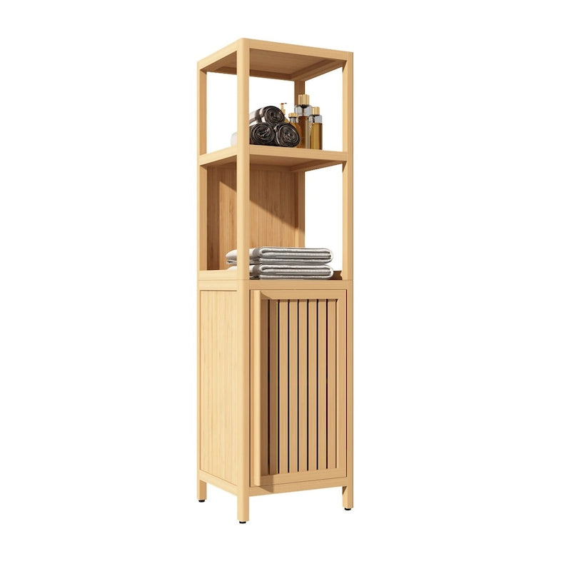 Freestanding Bamboo Linen Tower Storage Cabinet for Bathroom