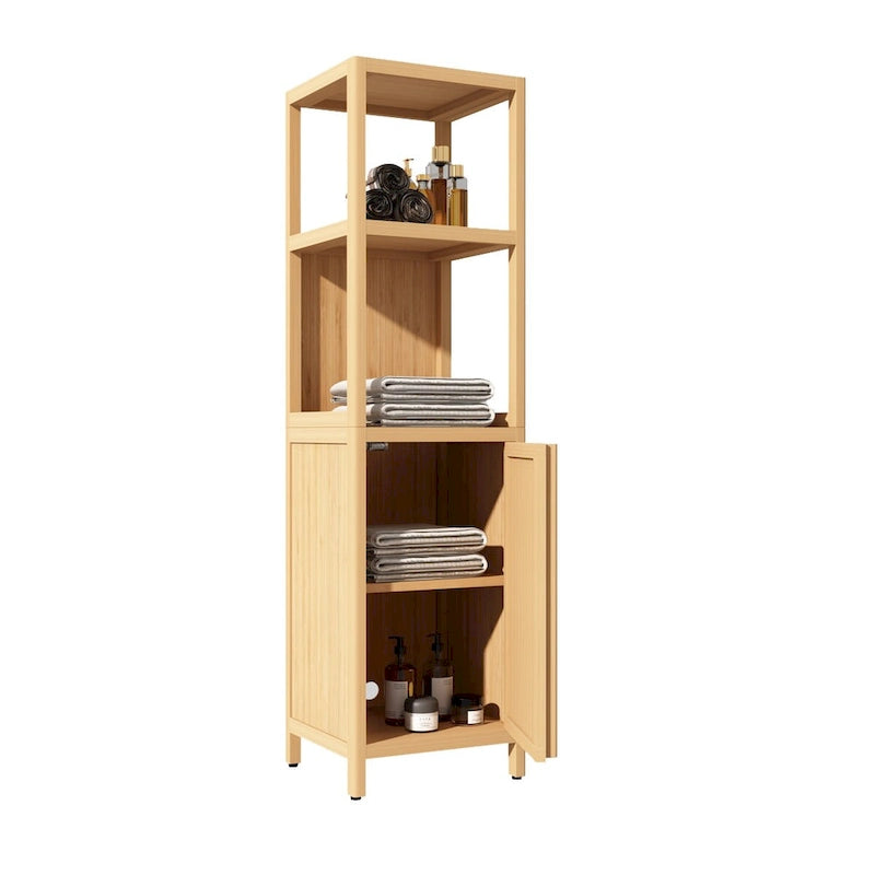 Freestanding Bamboo Linen Tower Storage Cabinet for Bathroom