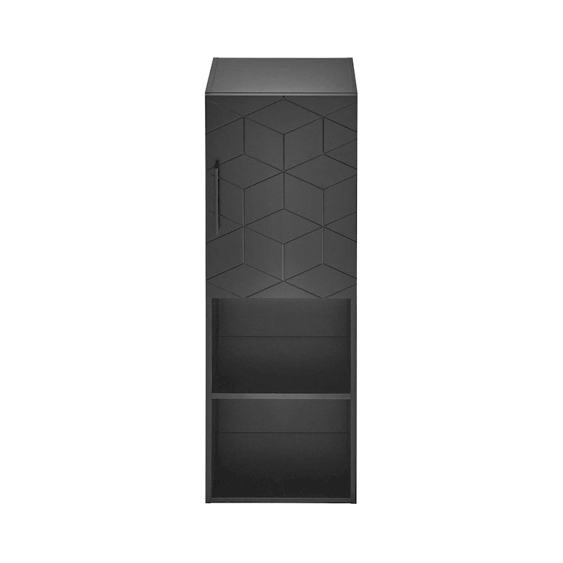 Linen Cabinet with Soft-Close Door and Open Shelves - 15W x 12D x 46H, Phantom Black
