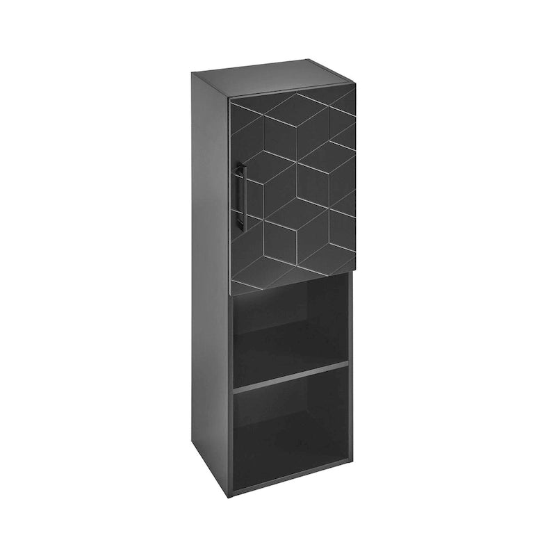 Linen Cabinet with Soft-Close Door and Open Shelves - 15W x 12D x 46H, Phantom Black
