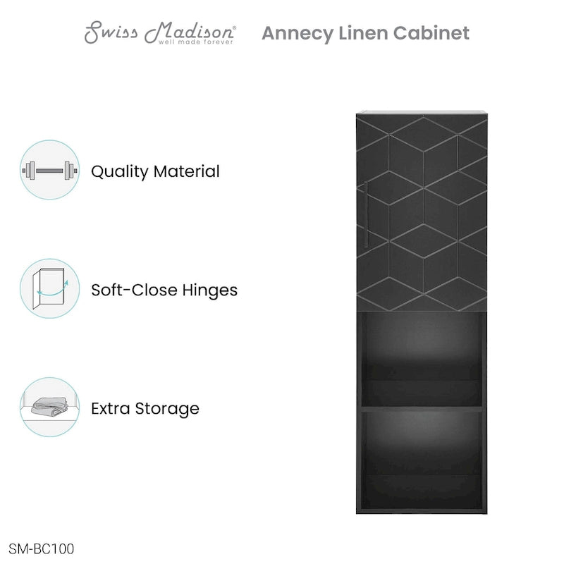 Linnenkast met softclose deur en open planken - 15B x 12D x 46H, Phantom Black
