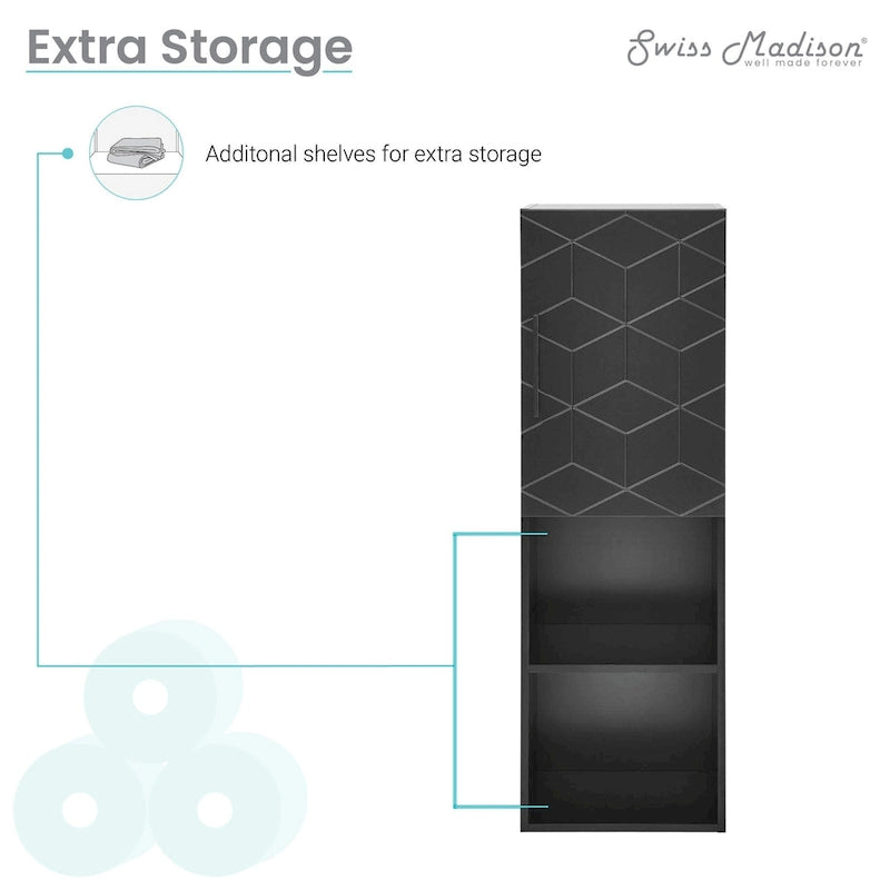 Linnenkast met softclose deur en open planken - 15B x 12D x 46H, Phantom Black
