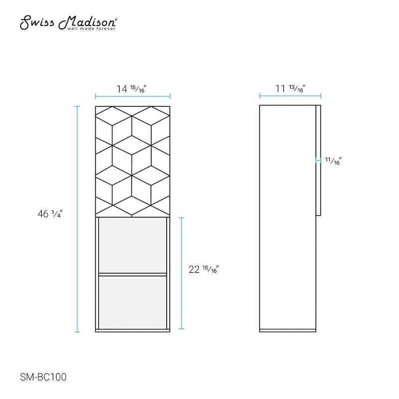 Linnenkast met softclose deur en open planken - 15B x 12D x 46H, Phantom Black
