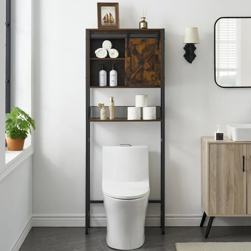 Opbergkast boven toilet met schuifdeur en verstelbare planken